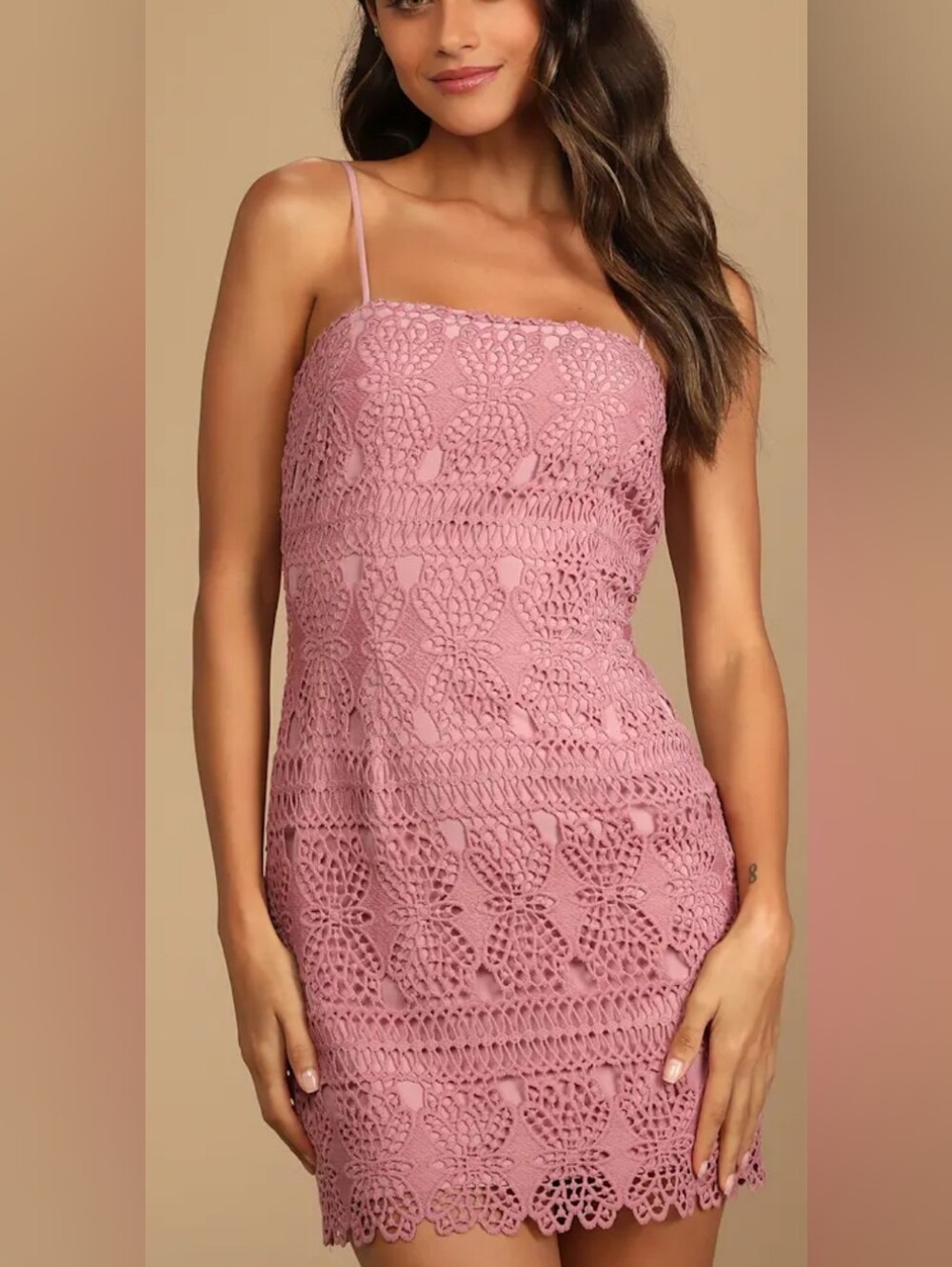 Lulus Mauve Pink Crochet Mini Dress
